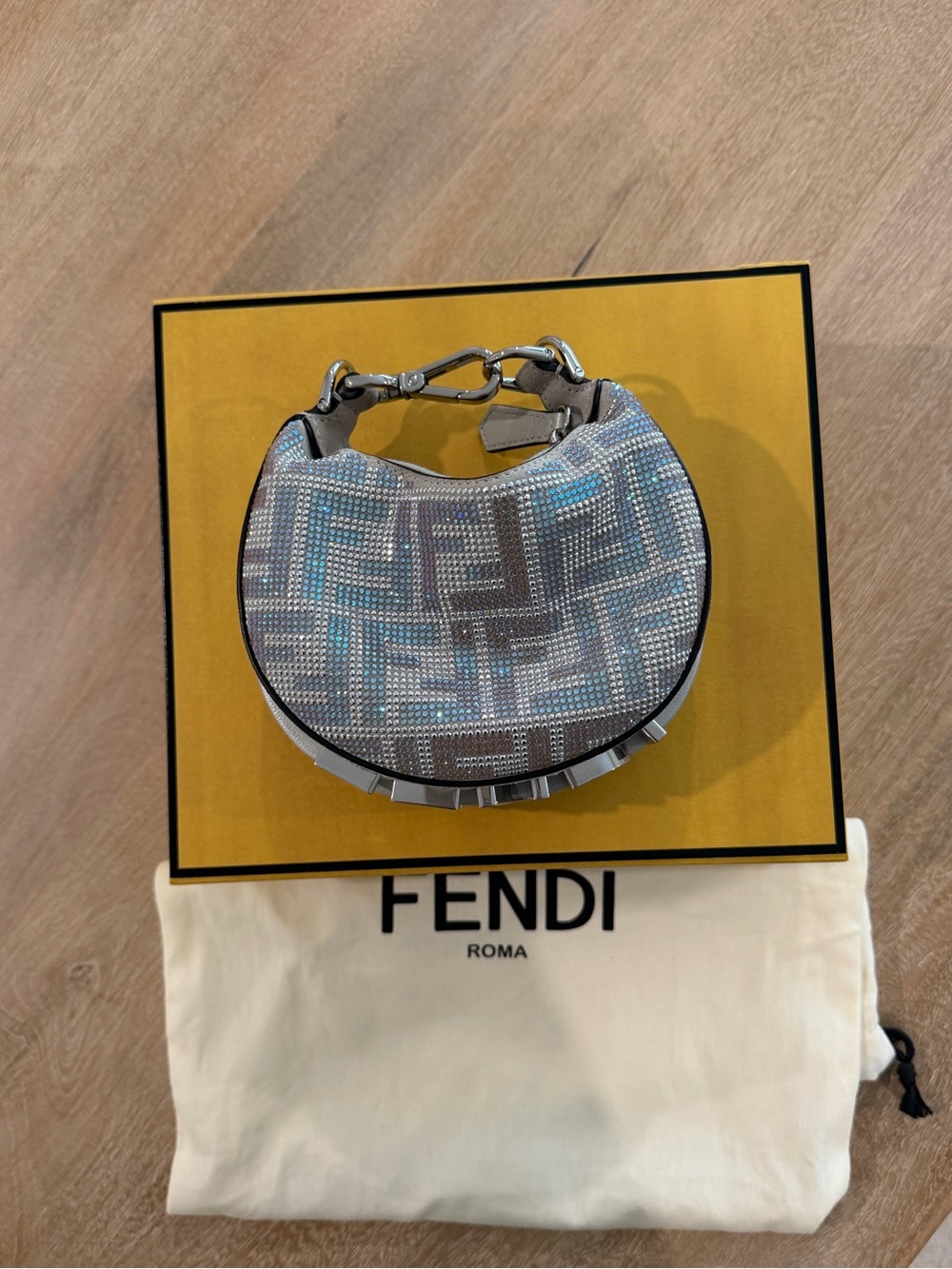 Fendi Nano Fendigraphy Silver Crystal-Studded Bag